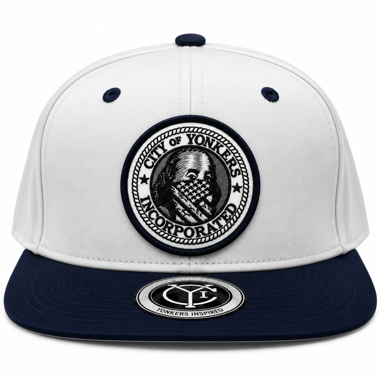 White and Navy CYI SnapBack Hat