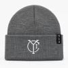 Gray CYI Skullie Beanie with white embroidery and 914 Yonkers side detail