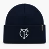 Navy CYI Skullie Beanie with white embroidery and 914 Yonkers side detail